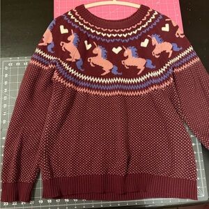 Modcloth Maroon Sweater with Unicorn Design